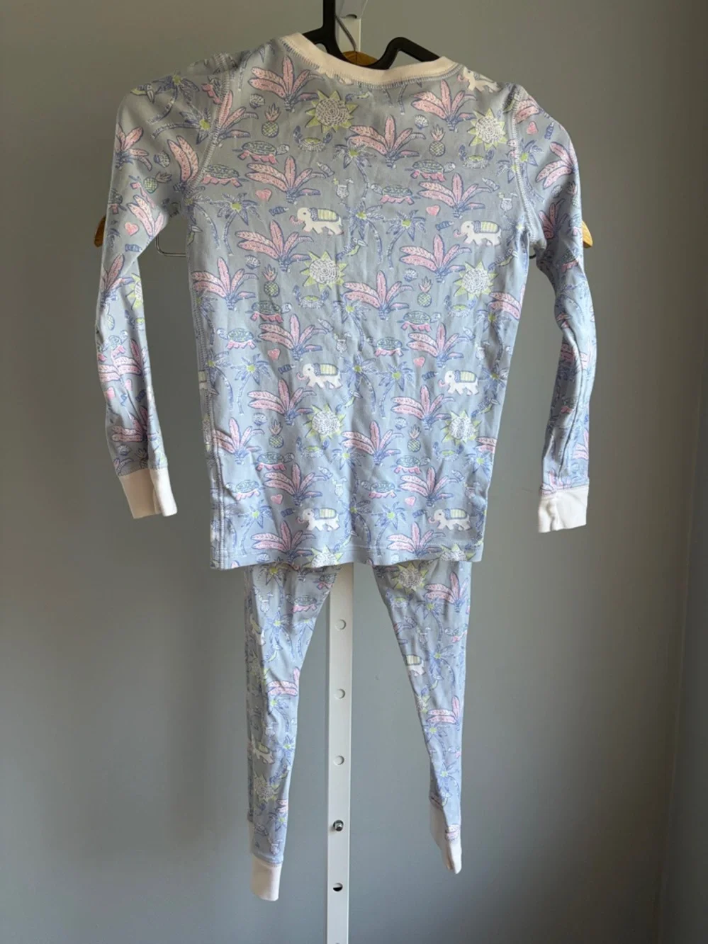 Roller Rabbit Light Blue Elephant & Palm Print Kids Pajama Set Sz 8